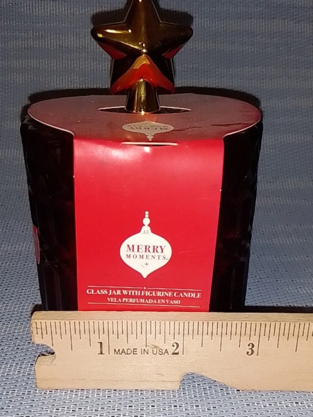 Berry, Caramel Scented Red Glass Jar Candle with Gold Star Topper